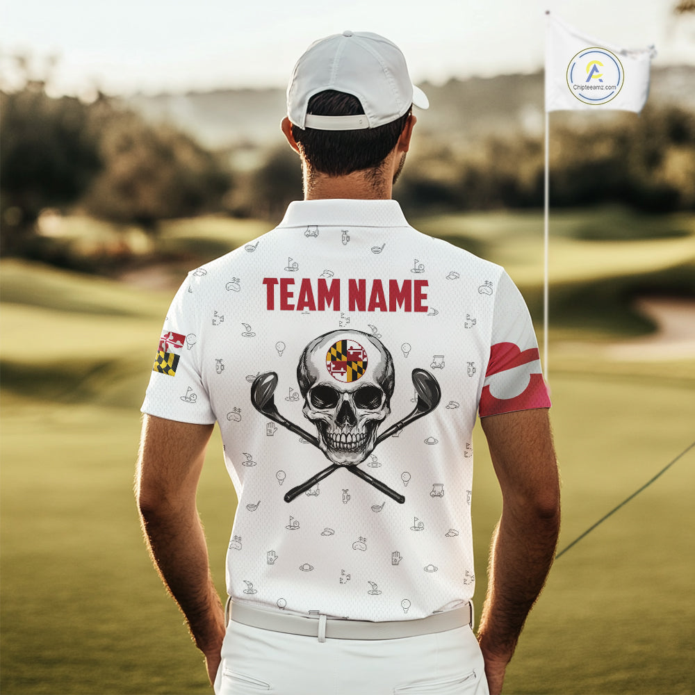 Maryland Flag Golf Clubs Skull Golf Camo Men golf polo shirts Custom Patriotic Golf Team Jerseys NQS9937