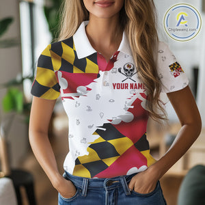 Maryland Flag Golf Clubs Skull Golf Camo Women golf polo shirts Custom Patriotic Golf Team Jersey NQS9937