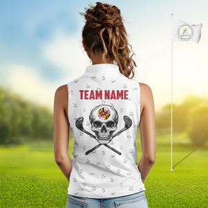 Maryland Flag Golf Clubs Skull Golf Camo Women sleeveless polo shirt Custom Patriotic Golf Team Jersey NQS9937