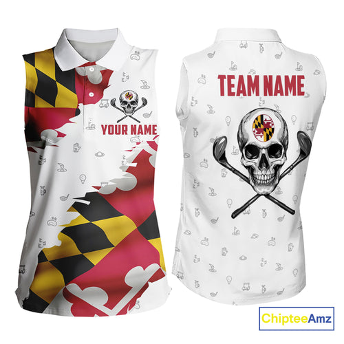 Maryland Flag Golf Clubs Skull Golf Camo Women sleeveless polo shirt Custom Patriotic Golf Team Jersey NQS9937