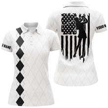 Load image into Gallery viewer, Womens golf polo shirt black and white American flag patriotic golf shirts custom womens golf gifts NQS7788