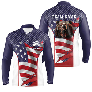 American flag Bowling Bear Bowling Polo, Quarter Zip shirts for men custom team bear bowling jerseys NQS7792