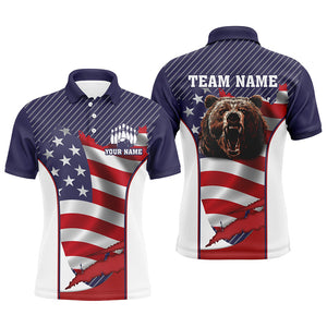 American flag Bowling Bear Bowling Polo, Quarter Zip shirts for men custom team bear bowling jerseys NQS7792