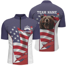 Load image into Gallery viewer, American flag Bowling Bear Bowling Polo, Quarter Zip shirts for men custom team bear bowling jerseys NQS7792