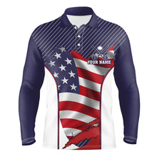 Load image into Gallery viewer, Personalized Red, white, and blue American flag Mens golf polo shirts, custom golf tops for mens NQS7793