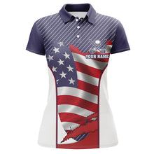 Load image into Gallery viewer, Personalized Red, white, and blue American flag Womens golf polo shirts, custom ladies golf tops NQS7793