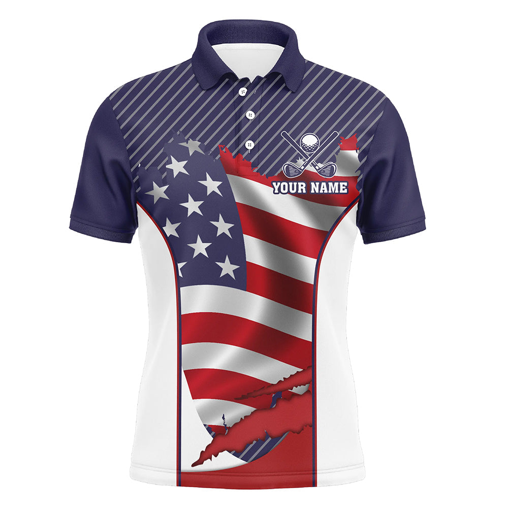 Personalized Red, white, and blue American flag Mens golf polo shirts, custom golf tops for mens NQS7793