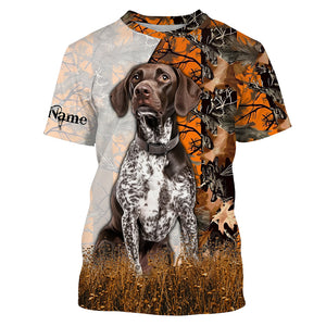 German Shorthaired Pointer dog hunting orange camo Custom Name Full Printing Shirts, Hunting Gifts NQS3569