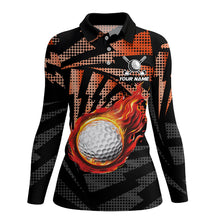 Load image into Gallery viewer, Black Orange camo flame golf ball Women golf polo shirt custom golf outfits for ladies, best golf gift NQS8021