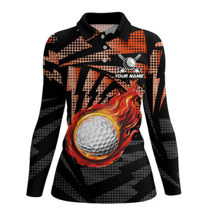 Black Orange camo flame golf ball Women golf polo shirt custom golf outfits for ladies, best golf gift NQS8021