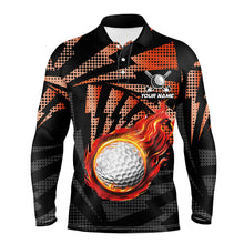 Load image into Gallery viewer, Black Orange camo flame golf ball Mens golf polo shirts custom golf outfits for men, best golf gifts NQS8021