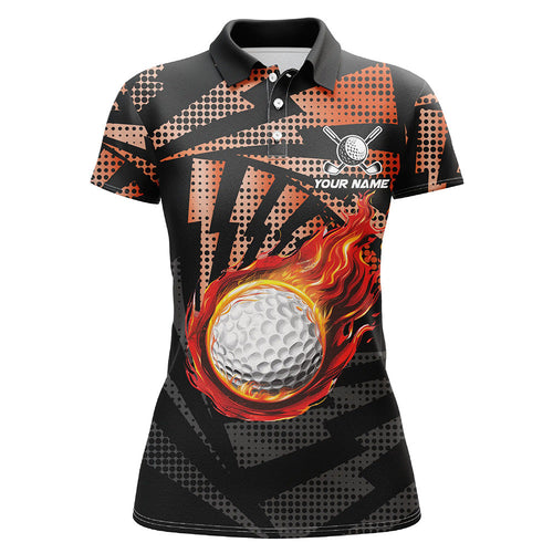 Black Orange camo flame golf ball Women golf polo shirt custom golf outfits for ladies, best golf gift NQS8021