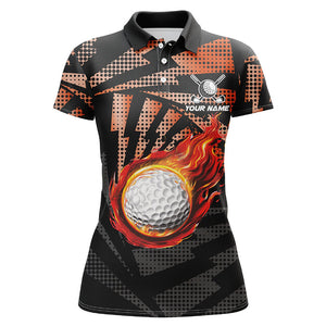 Black Orange camo flame golf ball Women golf polo shirt custom golf outfits for ladies, best golf gift NQS8021