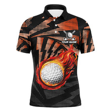 Load image into Gallery viewer, Black Orange camo flame golf ball Mens golf polo shirts custom golf outfits for men, best golf gifts NQS8021