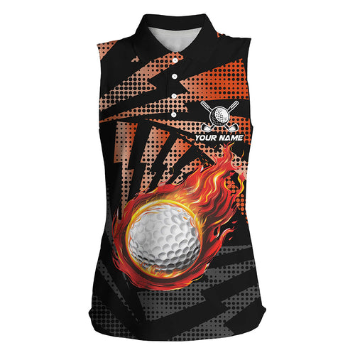 Black Orange camo flame golf ball Women sleeveless golf polo shirt custom golf outfits for ladies NQS8021