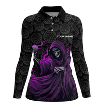 Load image into Gallery viewer, Black camo golf ball Women golf polo shirts custom purple golf skull outfits for women, golf gifts NQS8024