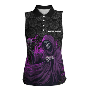 Black camo golf ball Women sleeveless golf polo shirts custom purple golf skull outfits for women NQS8024