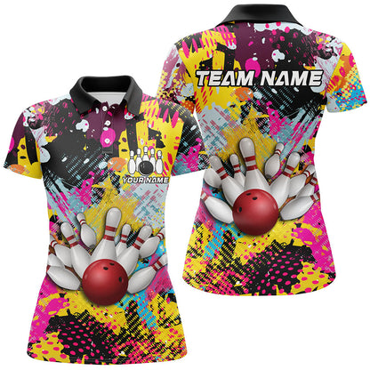 Colorful bowling jerseys Bowling Polo, 1/4 Zip Shirt for Women Custom Bowling Team shirts for bowlers NQS8023