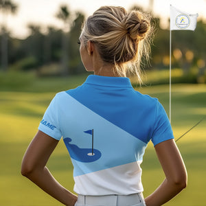 Women golf polo shirts custom blue and white golf apparel for ladies, golfing gifts NQS10409
