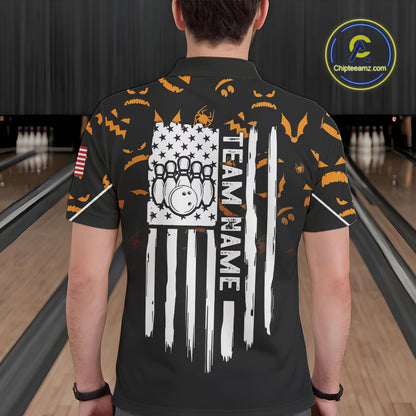 Custom American flag patriotic funny halloween pattern Bowling shirt for men bowling team jersey NQS10414