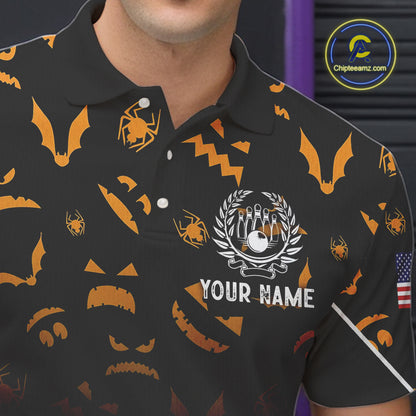 Custom American flag patriotic funny halloween pattern Bowling shirt for men bowling team jersey NQS10414