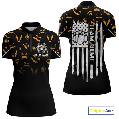 Custom American flag patriotic funny halloween pattern Bowling shirt for Women bowling team jersey NQS10414