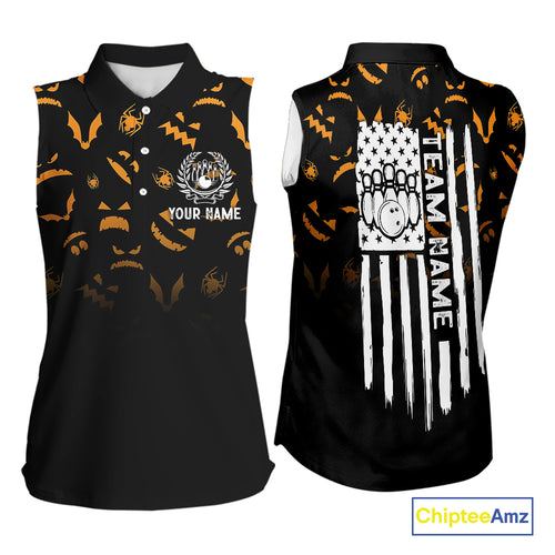Custom American flag patriotic funny halloween pattern Bowling  Sleeveless polos bowling team jersey NQS10414