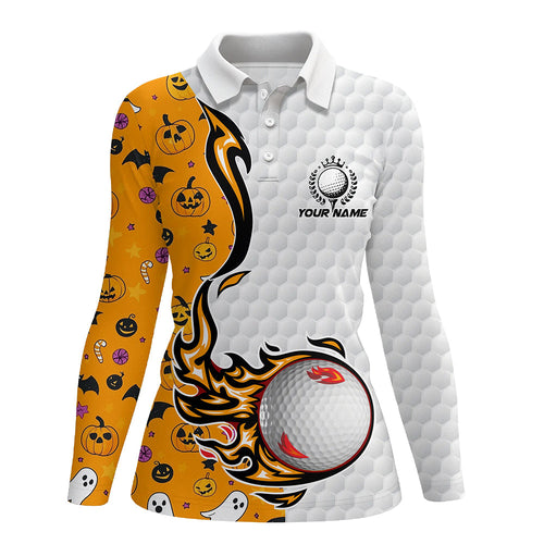 Funny Halloween pattern orange golf ball Womens polo shirts custom halloween golf gifts for golfer NQS8442