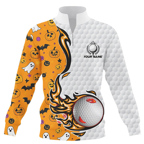 Funny Halloween pattern orange golf ball Quarter zip golf sweatshirt custom halloween golf sweater NQS8442