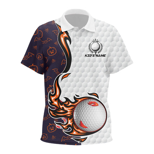 Pumpkin bats Halloween pattern flame golf ball Kid golf polo shirts custom Halloween golf shirt NQS8443