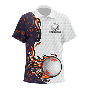 Pumpkin bats Halloween pattern flame golf ball Kid golf polo shirts custom Halloween golf shirt NQS8443