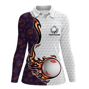 Pumpkin bats Halloween pattern flame golf ball Womens golf polo shirts custom Halloween golf shirt NQS8443