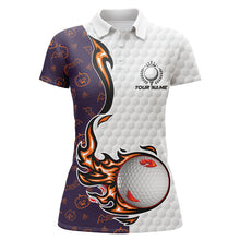 Load image into Gallery viewer, Pumpkin bats Halloween pattern flame golf ball Womens golf polo shirts custom Halloween golf shirt NQS8443