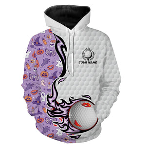 Funny purple Halloween pattern flame golf ball Hoodies custom Halloween golf gifts NQS8444