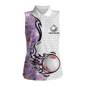 Funny purple Halloween pattern flame golf ball Women sleeveless polo shirt custom Halloween golf shirt NQS8444