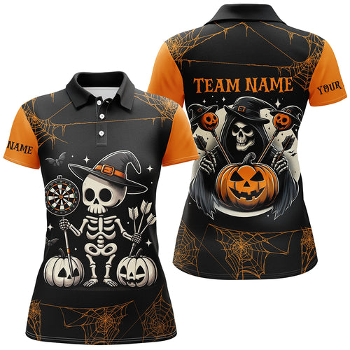 Funny Skeleton Halloween Darts Shirts For Women Custom Halloween Shirts Gifts For Darts Player TDM2473