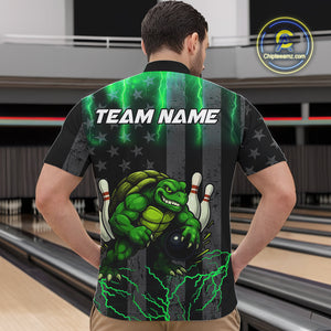 Black American flag Men's bowling shirts Custom Green lightning thunder Turtle Bowling Team Jerseys NQS10623