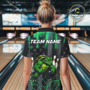 Black American flag Women's bowling shirts Custom Green lightning thunder Turtle Bowling Team Jerseys NQS10623