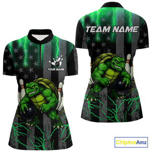 Black American flag Women's bowling shirts Custom Green lightning thunder Turtle Bowling Team Jerseys NQS10623