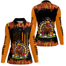 Load image into Gallery viewer, Black and Orange Autumn American Flag Thanksgiving Turkey custom Women golf polo shirts golf gift NQS8674