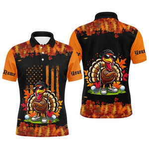 Black and Orange Autumn American Flag Thanksgiving Turkey custom Men golf polo shirts unique golf gift NQS8674