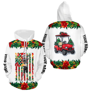 Christmas Skull golf cart American Flag custom Golf Hoodies, unique Christmas golf gifts NQS8675