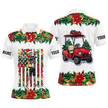 Load image into Gallery viewer, Christmas Skull golf cart American Flag custom Men golf polo shirts, unique Christmas golf gifts NQS8675