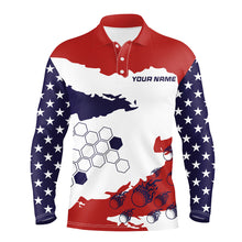 Load image into Gallery viewer, Red, white and blue American Flag custom Men golf polo shirts, patriotic golf outfit for men NQS8680