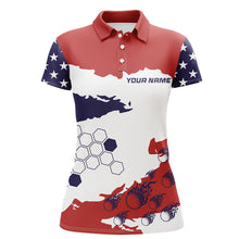 Load image into Gallery viewer, Red, white and blue American Flag custom Women golf polo shirts, patriotic golf outfit for ladies NQS8680