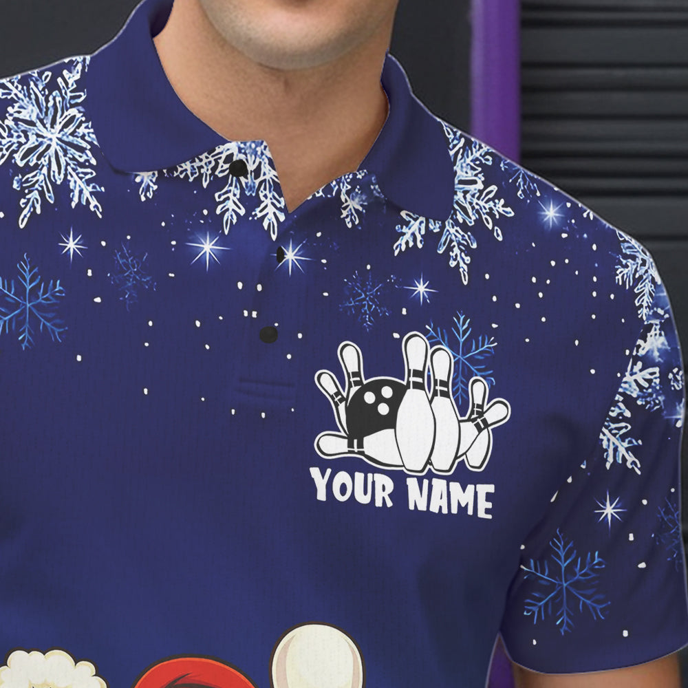 Funny Santa Drink Beer Blue snowflake Bowling Shirts For Men Custom Christmas Bowling Team Jerseys NQS11056
