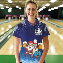 Load image into Gallery viewer, Funny Santa Drink Beer Blue snowflake Bowling Shirts For Women Custom Christmas Bowling Team Jerseys NQS11056
