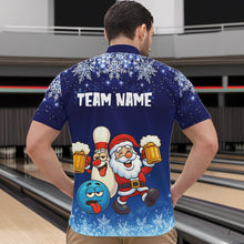 Load image into Gallery viewer, Funny Santa Drink Beer Blue snowflake Bowling Shirts For Men Custom Christmas Bowling Team Jerseys NQS11056