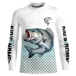 Striped Bass Fishing jerseys, Striper scales Custom name Long Sleeve performance Fishing Shirts NQS4513