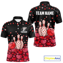 Load image into Gallery viewer, Funny Bowling Heart Pattern Valentine matching bowling shirts for couples Custom Bowling Gifts NQS11228